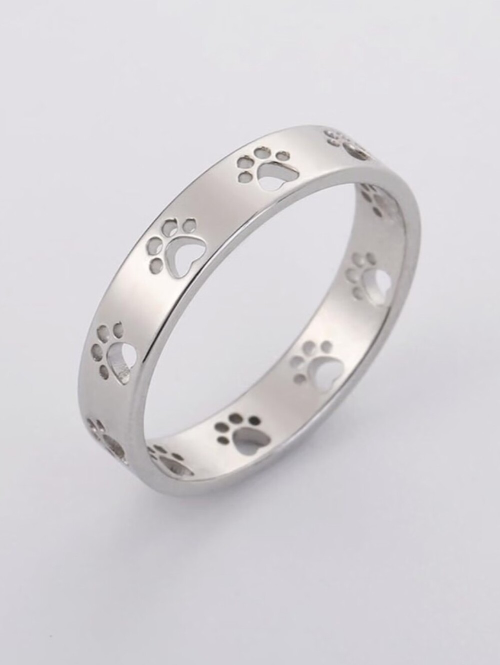 Silver Paw Print Stainless Steel Dog Lover Ring